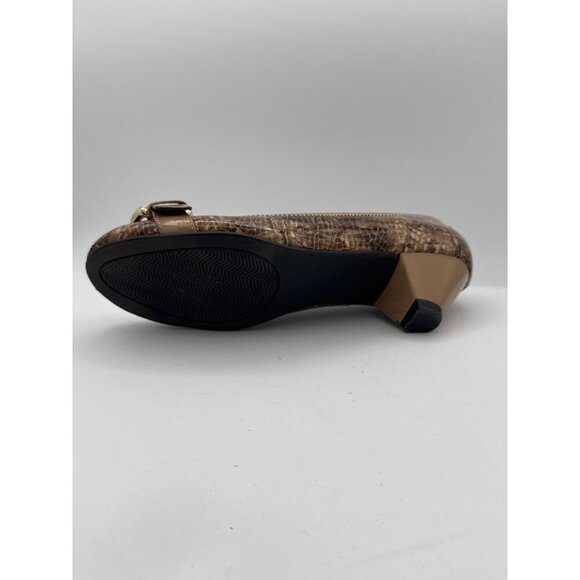 Bjoru By A. J. Valenci Womens Brown Croc-Embossed Leather Ballet Flats With Buck - Picture 5 of 8